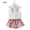 2017 summer Korean baby girls clothing set children heart shirt+bow shorts suit 2pcs kids floral bow clothes set suit