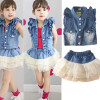 2017 summer Korean baby girls clothing set children heart shirt+bow shorts suit 2pcs kids floral bow clothes set suit