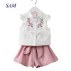 2017 summer Korean baby girls clothing set children heart shirt+bow shorts suit 2pcs kids floral bow clothes set suit