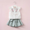 2017 summer Korean baby girls clothing set children heart shirt+bow shorts suit 2pcs kids floral bow clothes set suit