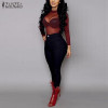 2017 Summer Hot Sexy Women Blusas Sexy See Through Transparent Mesh Stand Neck Long Sleeve Sheer Blouse Shirts Ladies Tee Tops