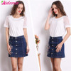 2017 Summer Fashion Floral Embroidery Denim Skirt Womens High Waist Jean Skirt Button Up Skirts A-line Mini Skirt