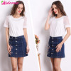 2017 Summer Fashion Floral Embroidery Denim Skirt Womens High Waist Jean Skirt Button Up Skirts A-line Mini Skirt
