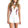 2017 Summer Elegant V Neck Rose Florla Embroidery Women Playsuits Sleeveless White Spring Rompers Jumpsuits Casual Beach Overall