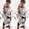 2017 Summer Dress Women Elegant OL Work Dress Casual V Neck Short Sleeve Geometric Prints Loose Dress