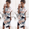 2017 Summer Dress Women Elegant OL Work Dress Casual V Neck Short Sleeve Geometric Prints Loose Dress