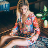 RED Boho blouse 2018 Peacock floral print blouses Vinatge sexy v-Neck long Sleeve tassel Bohemia women blouses Hippie TOP