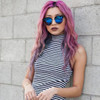Modern Flat Front Oversize Round Mirror Lens Cat Eye Sunglasses