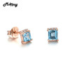 MoBuy MBEI046 Square Blue Natrual Gemstone 4mm Topaz Stud Earrings 925 Sterling Silver White Gold Plated S925 Jewelry For Women