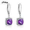MoBuy MBEI001 Cushion Natrual Gemstone Amethyst Drop/Dangle Earring 925 Sterling Silver White Gold Plated Fine Jewelry For Women