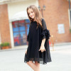 2017 plaid big girl dress loose wide beach short sleeve Korean version of strapless vest free ship