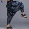 2017 nre Men's cotton Linen Pants Fashion Summer big crotch floral pants male cotton loose linen pants folk style harem pants