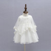 2015 Newborn Baby Christening Gown Infant Girl's White Princess Lace Baptism Dress Toddler Baby Girl Chiffon Dresses 3pcs/set