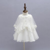 2015 Newborn Baby Christening Gown Infant Girl's White Princess Lace Baptism Dress Toddler Baby Girl Chiffon Dresses 3pcs/set