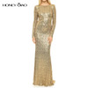 Honey Qiao Bridesmaid Dresses Rose Gold Sequins Mermaid Long Sleeves 2017 Champagne Burgundy Maid of Honor Gowns Real Photo