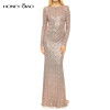 Honey Qiao Bridesmaid Dresses Rose Gold Sequins Mermaid Long Sleeves 2017 Champagne Burgundy Maid of Honor Gowns Real Photo