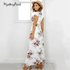 MysteryPark 2017 Fashion Women Sexy White Split Beach Maxi Dress Floral Print Halter Chiffon Ruffles Backless Summer Long Dress