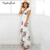 MysteryPark 2017 Fashion Women Sexy White Split Beach Maxi Dress Floral Print Halter Chiffon Ruffles Backless Summer Long Dress