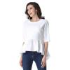 MUSENDA Hot Sales Women Summer Casual Fashion Loose Chiffon Shirts O-Neck Half Sleeve Ruffles Hem White Blouses Tops