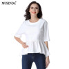 MUSENDA Hot Sales Women Summer Casual Fashion Loose Chiffon Shirts O-Neck Half Sleeve Ruffles Hem White Blouses Tops