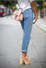 2093 New 2017 Fashion Rivets Ripped High Waist Jeans Straight Eyelet Detail Boyfriend Denim Jeans Women Pants Female Calca Jeans