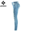 2074 Youaxon Women`s Brand New Fashion Mid High Waist Stretch Vintage Wash Ripped Skinny Denim Pants Jeans For Women