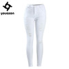 2067 Youaxon Women`s Distressed Curvy White Mid High Waist Stretch Denim Pants Ripped Skinny Jeans For Woman Jean