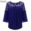 2018 ZANZEA Summer Women Chiffon Patchwork Lace Solid Shirts Casual Loose White Blouses Tops Plus Size Baggy Blusas Femininas
