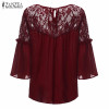2018 ZANZEA Summer Women Chiffon Patchwork Lace Solid Shirts Casual Loose White Blouses Tops Plus Size Baggy Blusas Femininas