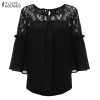 2018 ZANZEA Summer Women Chiffon Patchwork Lace Solid Shirts Casual Loose White Blouses Tops Plus Size Baggy Blusas Femininas