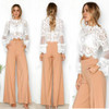2018 Women Summer Sexy Lace Crop Tops Long Sleeve Shirt Casual Slim Lace Blouse