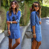 2018 Women Summer Casual Denim Dresses Pockets Elegant Cowboy Fashion Women Feminino Lady Slim Shirt Dress Jeans S-XXL Size