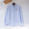 Embroidery Print Cat on Pocket Shirts Lady 2016 Spring New Fashion White Blue Pink Casual Blouse Shirts Women Long Sleeve Tops