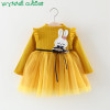 Autumn Baby Girls Long Sleeve Cartoon Rabbit Knitwear Patchwork Mesh Princess Birthday Party Tutu Dress Kids Clothes vestidos