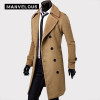 Manvelous Long Trench Coat Men European Fashion Casual Slim Solid Notched Lapel Cotton Blends Plain Mens Trench Coats Jackets