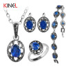 2017 NEW Blue Crystal Bridal Jewelry Sets For Women Silver Colour Bracelet Earrings Necklace Rings Vintage Jewelry Set