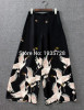 2017 New Black Flowing Printed Wide Leg Cropped Trousers - Red-crowned Crane Birds Printed Culottes With Side Zip Fastening