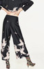 2017 New Black Flowing Printed Wide Leg Cropped Trousers - Red-crowned Crane Birds Printed Culottes With Side Zip Fastening