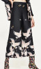 2017 New Black Flowing Printed Wide Leg Cropped Trousers - Red-crowned Crane Birds Printed Culottes With Side Zip Fastening