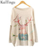 2017 New Autumn Winter Fashion Women Long Batwing Sleeve Knitted Print Warm Sweater Loose Blouse Jumper Pullover Knitwear Tops