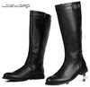LOISWORD Large size EUR45 slim zipper knee high mens boots genuine leather motorcycle boots fashion mens winter boots