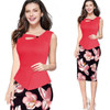 Fantaist Women Summer Sleeveless Button Flare Floral Print Elegant Business Party Formal Work Office Peplum Bodycon Pencil Dress