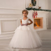2017 Flower Girl Dresses Kids Ball Gown Short Sleeve Tulle Appliques Lace Bow First Communion Dresses For Girls Pageant Dress