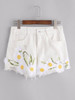 2017 Flower Embroidered Worn tassels splice women sexy femal shorts Summer High waist Beach jeans shorts denim shorts for women
