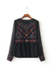 2017 Floral Embroidery Women Blouses O-Neck Long Sleeve Black Shirts Plus Size  Seersucker Chiffon Blouse BBWM16169