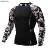 2017 Fitness MMA Compression Shirt Men Rashguard Male Long Sleeve T Shirt Crossfit Bodybuilding Men Skull Print 3D T Shirt Tops