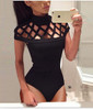 2017 Fashion Womens Choker High Neck Caged Sleeve Playsuits Long Rompers Women Jumpsuits Summer women's bodysuits
