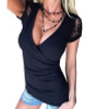2017 Fashion Women's Lady Deep V-Neck Summer Short Sleeve Loose Casual Shirt Tops T-Shirt