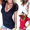 2017 Fashion Women's Lady Deep V-Neck Summer Short Sleeve Loose Casual Shirt Tops T-Shirt