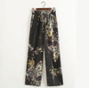 2017 Fashion Women Palazzo Pants Black Flower Elastic Waist Drawstring Causal Pants Wide Leg Pant Vintage Women Clothing PT140